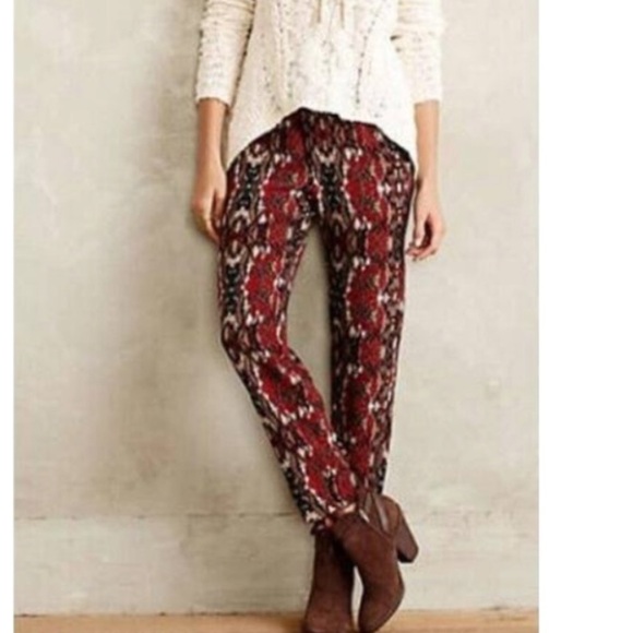 Anthropologie Cartonnier Letna Jogger Pants Red Patterned - Picture 2 of 14